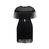 Fongt Fashion Round Collar Susleeve With Belt Dress Elegant Commute High Waist Slim Women's Dress