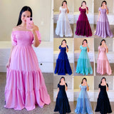 Fongt New Spring And Summer Women's Dress A Word Broken Shoulder Long Pure Fairy