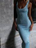 Fongt 2025 Summer Women's Explosive Sexy U-Neck Sleeveless Squint Bag Hip Dress