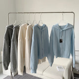 Fongt And Winter Long Sleeve Hooded Knitted Knitted Women's Solid Color Design Wearing Milk Sweater Cardigan Jacket Solid