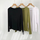 Fongt Comfortable Super Soft Modal Cotton Long Sleeve T-Shirt Women's Spring New Solid Color Round Collar With A Bottom Top-Outfit