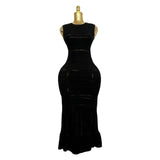 Fongt Family 2025 Sleeveless Wood Ear Temperament Knitted Dress Fresh Lotus Leaves