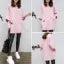 Fongt Autumn / Winter New Plus Size Women's Fat MM Loose Splicing Long Sleeve Coat Long Solid Color Top Round Collar