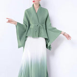 Fongt Gradient Suit Women's Autumn And Winter Loose Strap To Close Waist Pressure Folding Top + High Waist 100 Folded Skirt