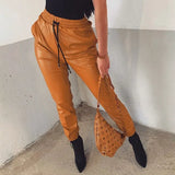 Leather High Waist Pants Jogging