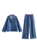 Fongt Street Fashion Straight Trousers Set Women's Spring Top Denim Casual Dress