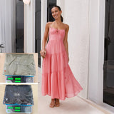 Fongt For Women's Clothing New 2026 Splicing Slings Long-Carbed Strap Large Swing Dress With Rib