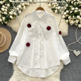 Fongt Niche Design Three-Dimensional Flower Shirt Women's Autumn Loose Thin Ocean To Reduce The Age Of Chic Light Luxury Blouse