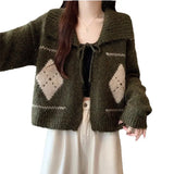 Fongt Atmosphere Feels Small Korean Linge Collar With Sweater Women Winter Lazy Wind Loose Soft Knitted Open Shirt