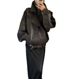 Fongt Heavy Industry Pu Leather Jacket Autumn Sweet Cool Hot Babes Oversize Premium Locomotive Jacket