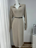 Fongt Autumn And Winter Scissors Collar Soft Sweater Skirt Elegant Loose Dress In Style