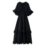 Fongt Homemade New Women's Clothing Seam-Time Casual Two-Colored Lotus-Leaf Dress