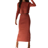 Fongt Red 3 Color Umbilly Sexy Sweater Two Sets Under The Fork Dress Fashion Suit Dress