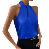 Fongt Women's Clothing 2025 Summer New Color Clove Hanging Neck Sleeveless Vest Ribbon Simulation Silk Top