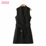 Lapel Sleeveless with Belt Chic Women's Vest Double-breasted Fashionable Casual Vacation Female