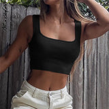 Women's Tank Top Off Shoulder Crop Top Streetwear Y2k Rave Outfits Summer Slim Solid Tanks and Camis Knitted Tops Women
