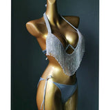 Diamond Tassels Bikini Set Swimwear Rhinestone Swimsuit Bling Stones Crystal Bathing Suit-Outfit