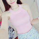 Women Slim Knitting Halter Camisole Tops Female Bodycon Knitted Tanks Sleeveless Basic Solid T shirts 8017-Outfit