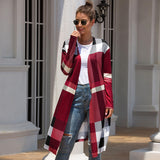 New Autumn Winter Plaid Thin Knitted Long Cardigan Women Long Sleeve Plus Size Vintage Cardigans Female Cardigan Knit