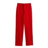 Fongt Collarless Short Suit Jacket Asymmetric Cloak Shirt High-Rise Straight Trousers Suit Woman