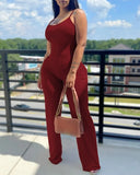 Independent Station New Fashionable Printed Solid Color Suspender Jumpsuit-Outfit