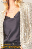 Women Fashion Glitter Sequin Shiny Party Tops Elegant Turn-down Collar Outerwear Coat Ladies Casual Long Sleeve Tops