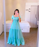 Fongt New Spring And Summer Women's Dress A Word Broken Shoulder Long Pure Fairy