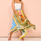 Fongt Spring And Summer New Women's Long-Term Printing Irregular Hem Fashion Temperament Waist A Word Half-Dress Woman
