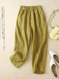 Cotton Linen Harem Pants LOOSE Casual 2023 Summer Women's Pants Solid Basic Elastic Waist Linen Black Ankle-Length