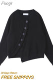 Cardigan Sweaters For Women Irregular Solid Loose O-Neck Korean Vintage Long-Sleeved Female Knit Cardigans Coat
