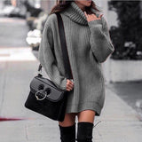 Fongt And Winter New Women's High Collar Medium Long Knit Jumper Long Sleeve Dress Sweater Women's