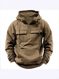 Fongt And Autumn New Men's Hooded Solid Color Sweater Youth Sports Multi-Pocket Coat