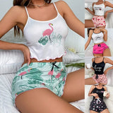 New Multi-Color Printed Milk Silk Casual Home Clothes Shorts With Two-Piece