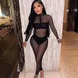 Hollow Out Night Club Outfit Women Two Piece Set Y2K Patchwork Long Sleeve Top and Leggings Conjuntos Para Mujeres 2 Piezas-Outfit