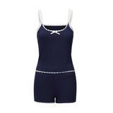 Fongt Sweet Spicy Lace Lace Bow Base Vest Babes Street U Collar Slime Sling Suit
