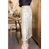 Cheongsam Elemental Skirt Is Very Good-Looking, The White Retro Skirt Is High-Waisted And Thin, With The Buttocks Buckled And The Children.-Outfit