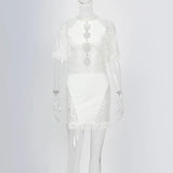 Sexy Tassel Lace Mini Dress Hollow Out Mesh Bodycon Dresses 2021 Summer Night Club Party Flocking Fairy Core Fall