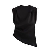 Fongt New Women's Fashion Asymmetric Folding Decoration Shoulderless Sleeveless Top 0085845