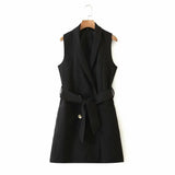 Lapel Sleeveless with Belt Chic Women's Vest Double-breasted Fashionable Casual Vacation Female