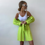 Fongt New Solid Color Single Breasted Long Sleeve Lapel Shirt Shorts Loose Fashion Casual Suit-Outfit