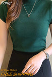 Turtleneck Summer Short Sleeve Korean Style Sweater Knitted Pullover Women Sweaters Basic Thin Tops Pull Femme Jumper