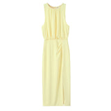 Fongt New Women's Folded Decorative Silk-Sense Dress 2544313