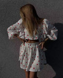 Fashion Cotton Leprosy Side Strawberry Print Skirt Set Homewear New