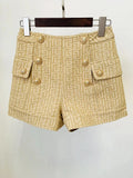 STREET Newest 2023 Baroque Designer Suit Set Women's Lion Buttons Monogram Jacquard Geometrical Crop Jacket Shorts Set
