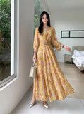 Fongt Retro Floral Dress Women's Spring And Summer Lantern Sleeve Design Sense Small Thousand Gold Princess Temperament Swing Holiday