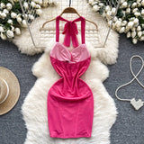 Fongt Wind Hanging Neck Sling Dress Women Summer Shiny Folds Design Ass Short Skirt