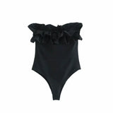 Sale Women Cascading Ruffle Knitted Bodysuits Casual Female Slim Sexy Jumpsuits