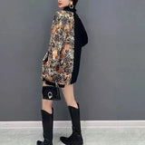 Printed Asymmetrical Blouse Patchwork Female Clothing Stylish Single-breasted Spring Autumn New V-Neck Casual Loose Shirt-Outfit