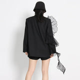 Fongt Temperament Sexy Suit 2024 Spring New Fashion Mesh Stereo Flounce Irregular Loose Straight Tube Coat-Outfit