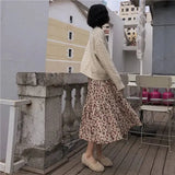 Corduroy High Waist Floral Print Maxi Skirt-Outfit